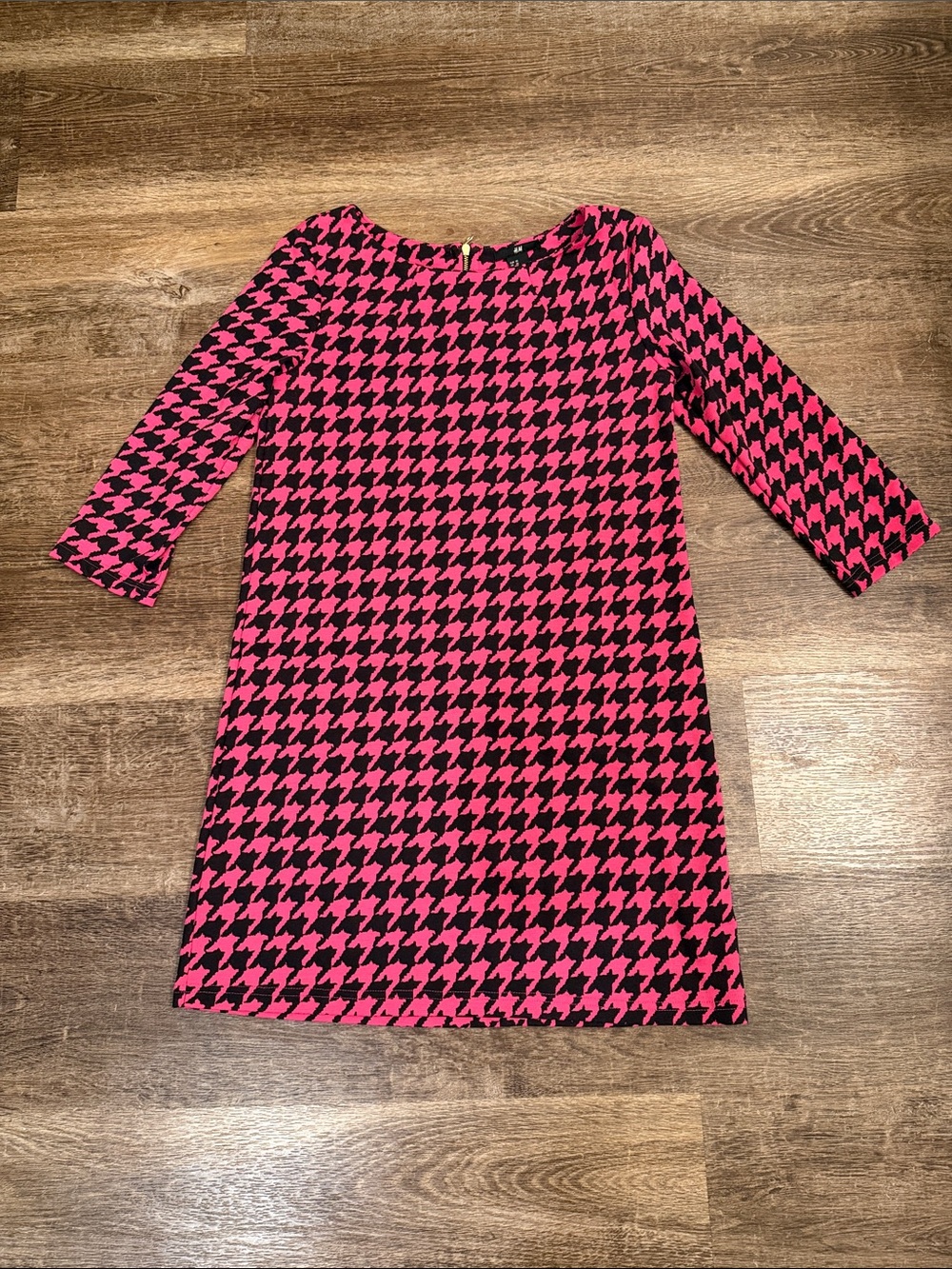 H&M Pink and Black Houndstooth Mini Dress